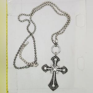 Rhinestone Cross Pendant Ball Chain Necklace Goth Punk Religious Victorian